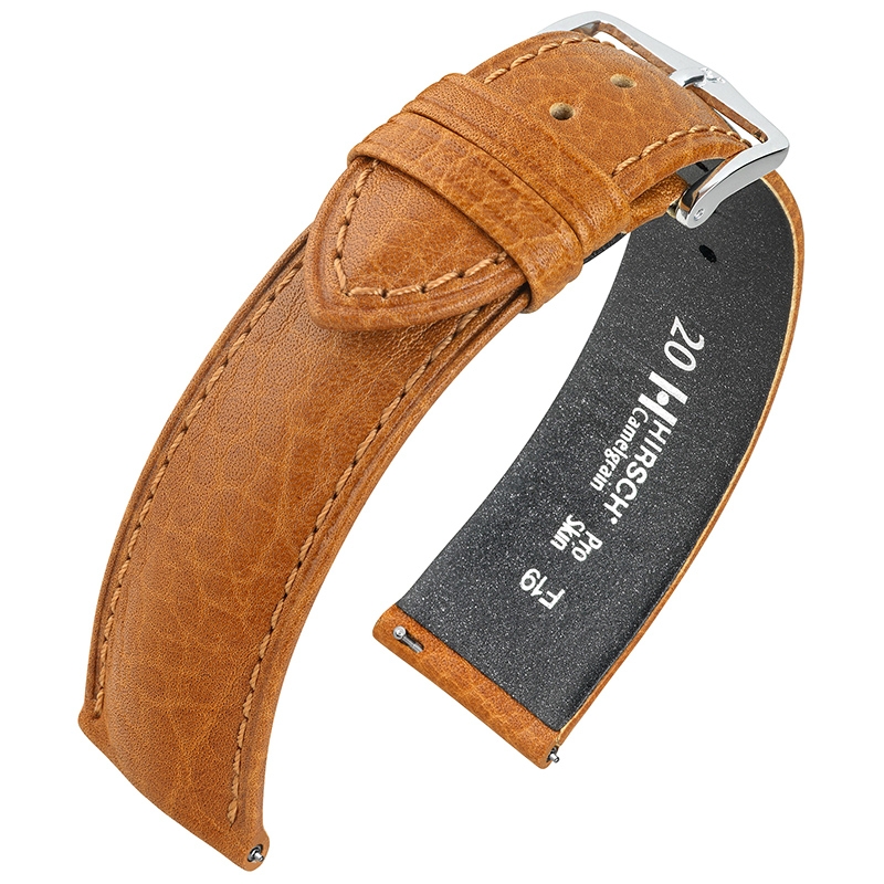 Hirsch Camelgrain Horlogebandje Pro Skin Antiallergisch Leer Honing