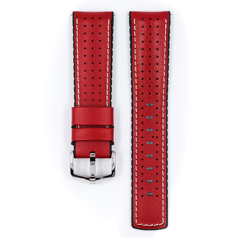Hirsch Tiger Performance Horlogeband Rood Leer / Zwart Rubber
