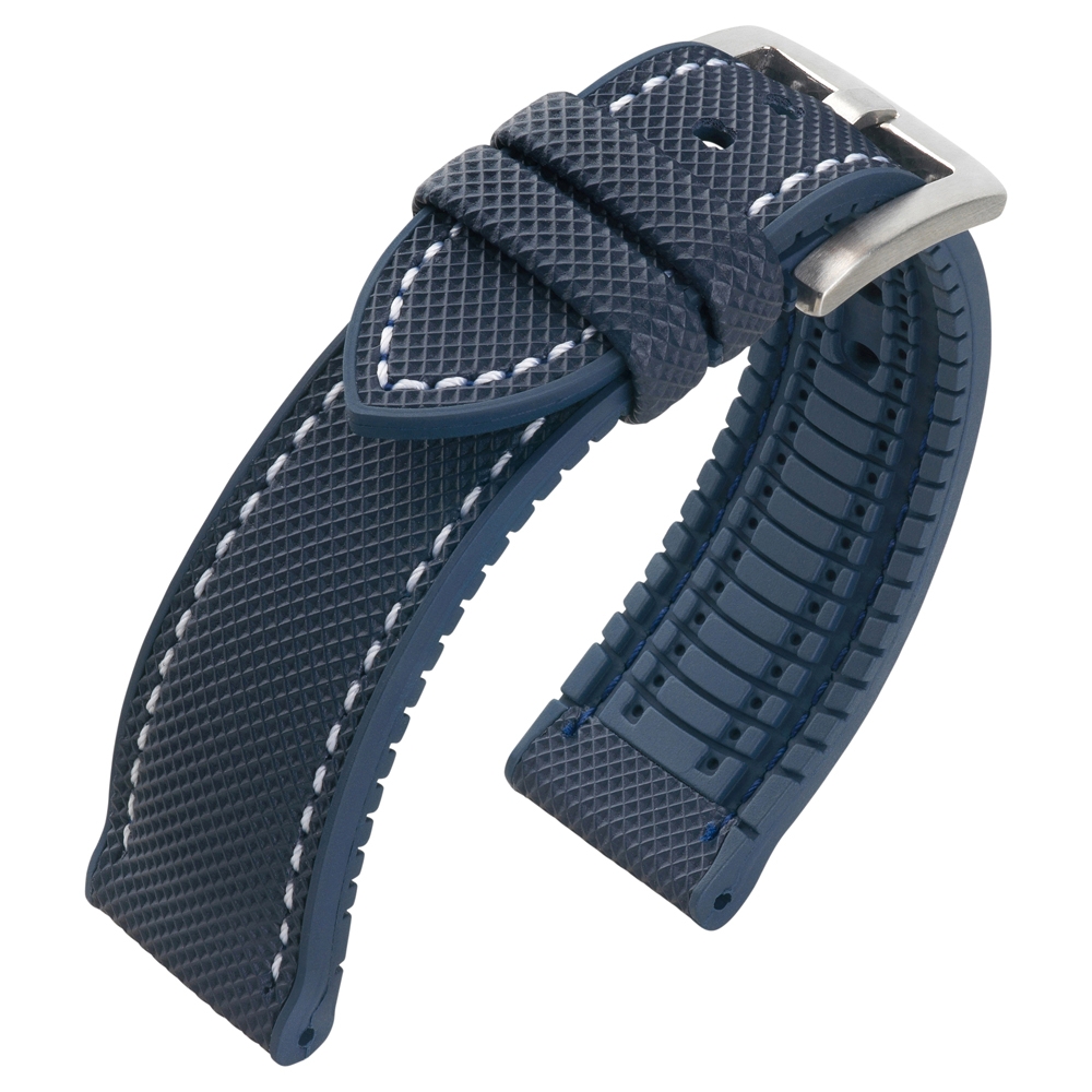 Horlogeband FKM Rubber Zeildoek Structuur Blauw