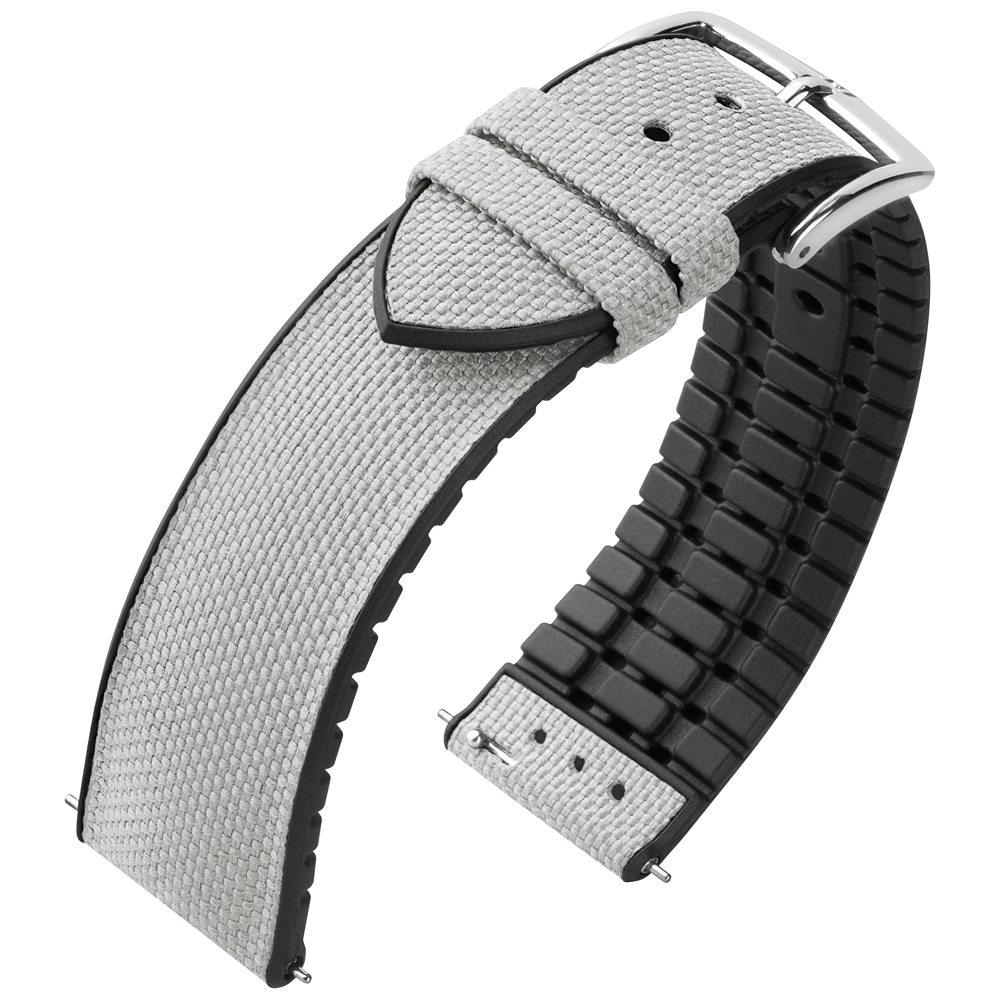 Hirsch Arne Performance Recycled Horlogeband Grijs PET / Zwart Rubber