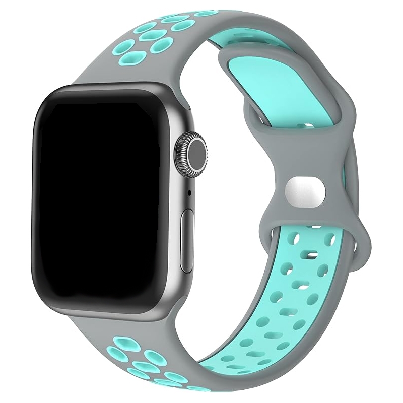 Apple Watch Sportieve Horlogeband Silicone Rubber Grijs Turquoise