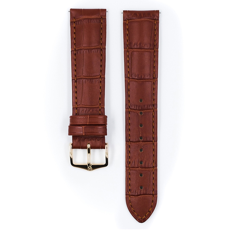 Hirsch Duke Horlogebandje Alligatorgrain Goudbruin