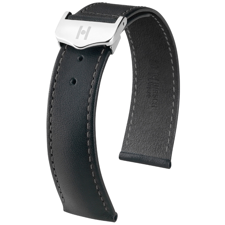 Hirsch Voyager Horlogeband voor Omega Vouwsluiting Italiaans Kalfsleer Zwart
