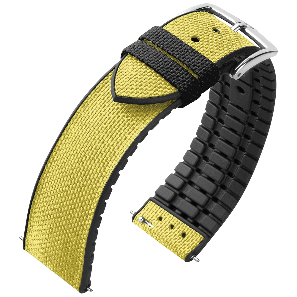 Hirsch Arne Performance Recycled Horlogeband Geel PET / Zwart Rubber