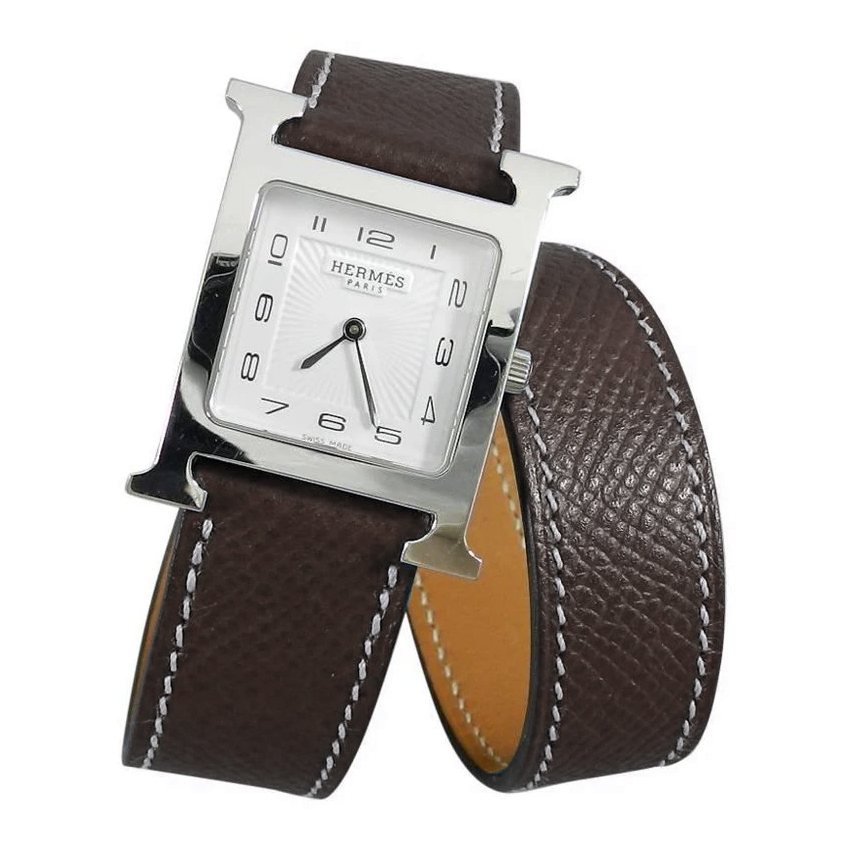 LIC Double Tour Type Hermes Wikkel Horlogeband Epsom Kalfsleer Chocoladebruin