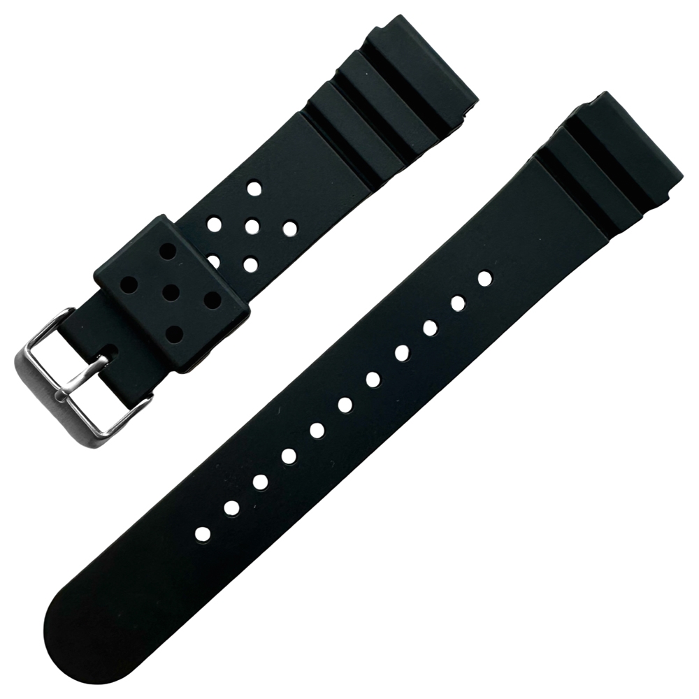 Seiko Style Flat Vent GL831 PU Duikhorloge Horlogeband Zwart - 22mm