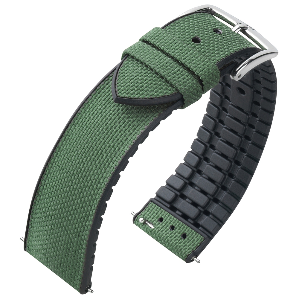 Hirsch Arne Performance Recycled Horlogeband Donkergroen Seaqual® PET / Zwart Rubber
