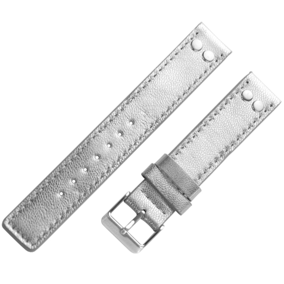 OOZOO Horlogebandje Zilver Leer met Studs