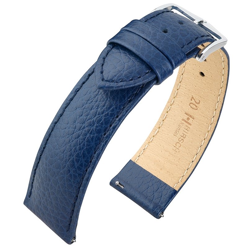 Hirsch Kansas Horlogebandje Buffelgrain Blauw