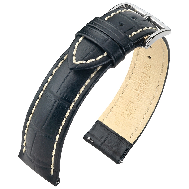 Hirsch Modena Horlogebandje Alligatorgrain Zwart